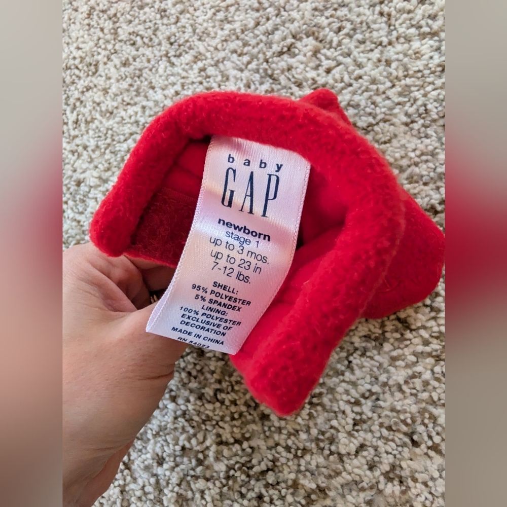 Old Navy Sock Monkey Hat 0-6m Baby Gap Red Fleece Mittens Newborn To 3m - Picture 3 of 5
